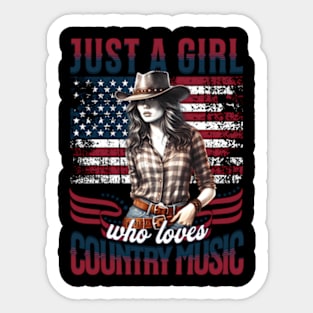 Just A Who Loves Country Music - Patriotic Cow Sticker